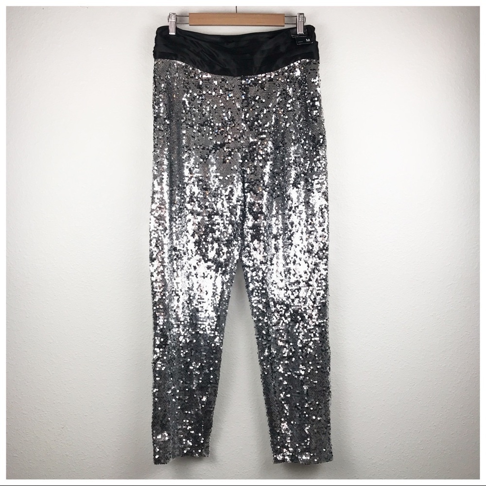 NWT New York & Company‎ Silver Sequin Slim Leg Pants Size Medium
